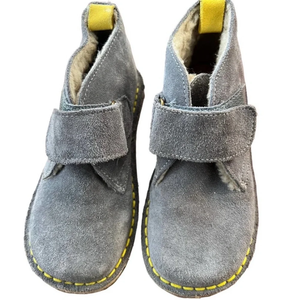 Mini Boden‎ Big Boys Gray Velcro Faux Fur Lined Suede Boots Size 35 (US 4-4.5)